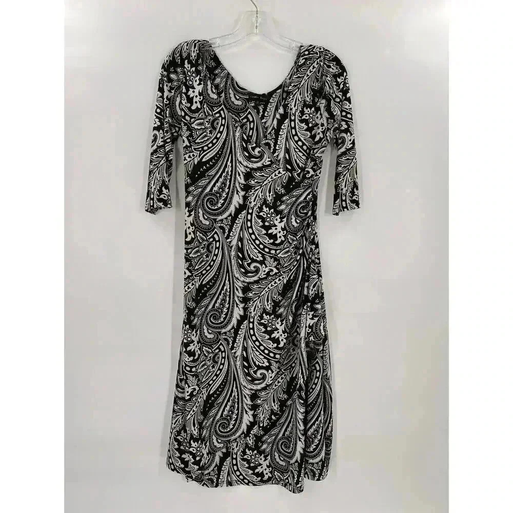 Caroline Morgan Faux Wrap Paisley Dress Size 8 Easy Wear Excellent Condition